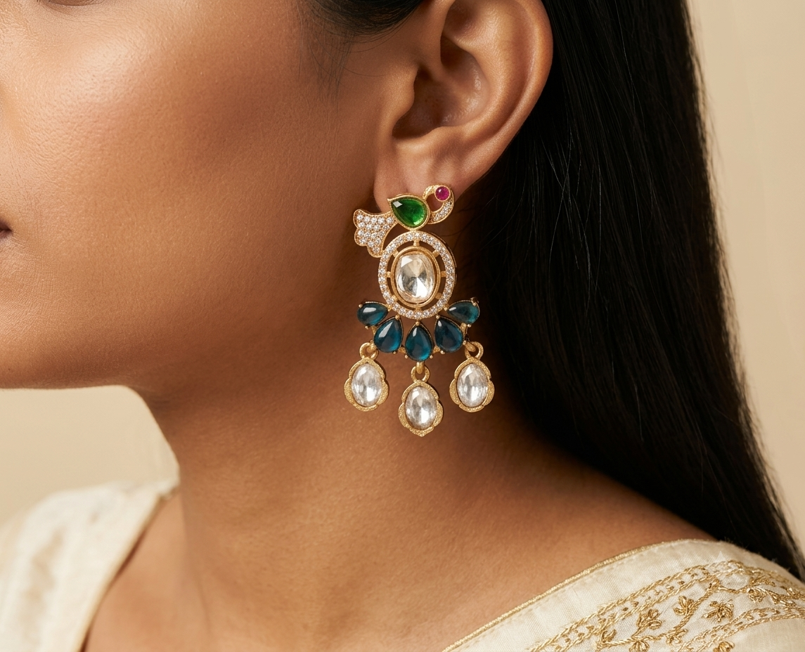 Alaira Blue Cubic Zirconia Kundan Pearl Designer Choker Roz Jewellers.