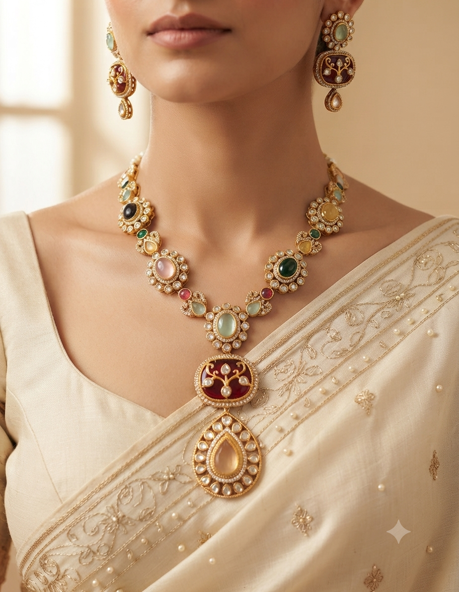Anamta Handcrafted Multicolor Kundan Necklace Set Roz Jewellers.
