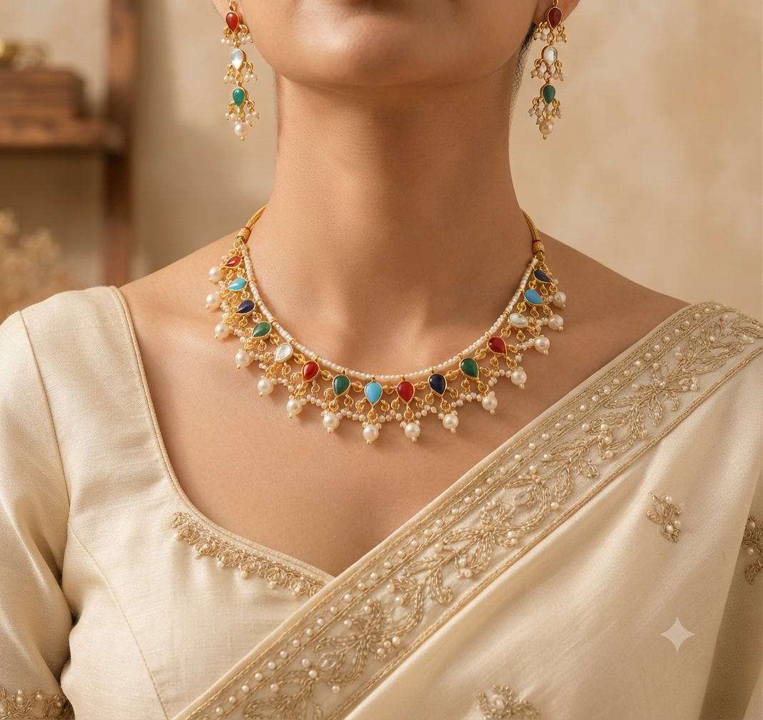 Multicolor Kundan Necklace Set Indian Bridal Jewelry Pakistani Roz Jewellers.