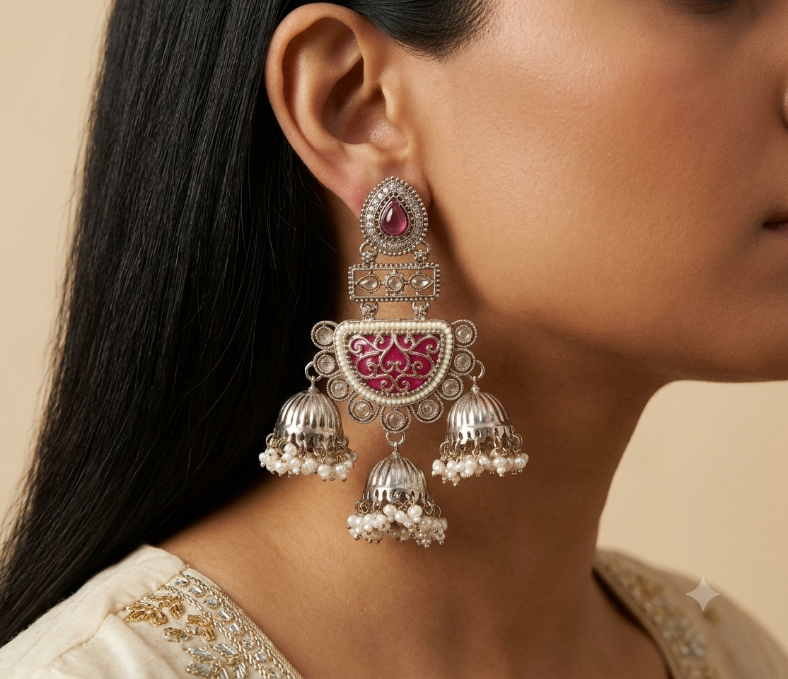 Pink Moissanite Dangle Earrings Women Indian Wedding Party Wear Ethnic Jewelry Roz Jewellers