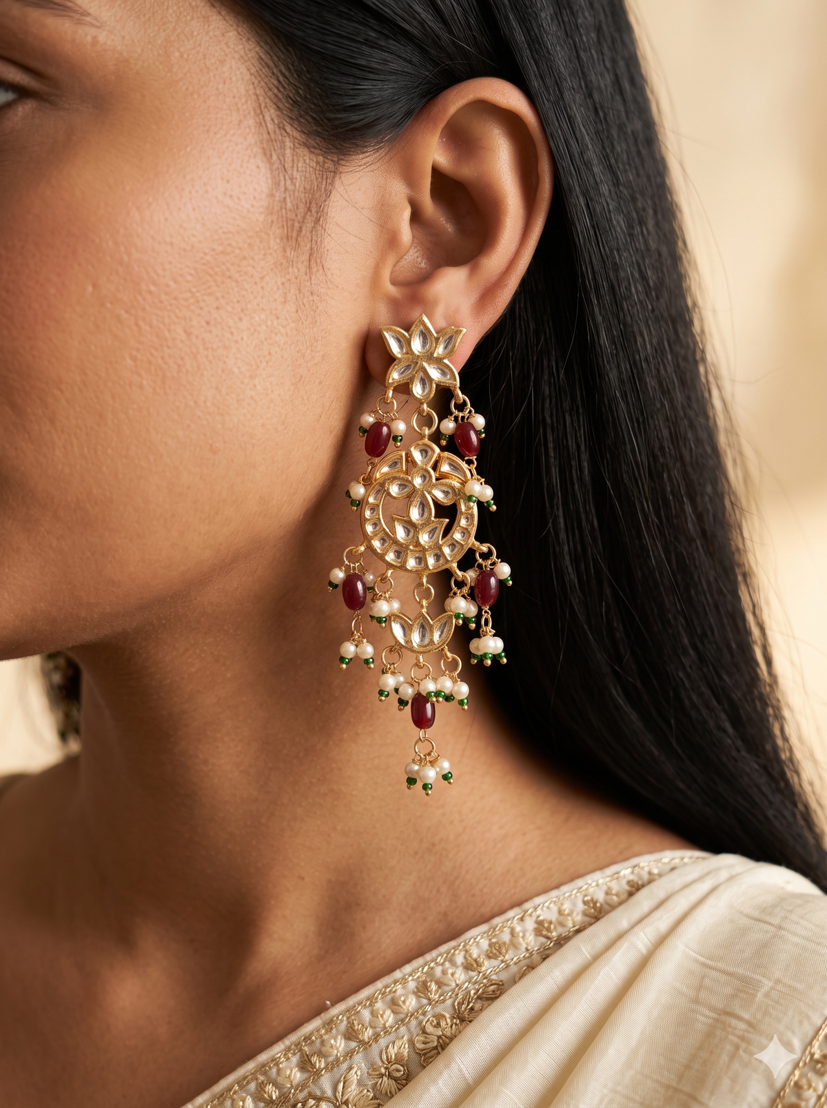 Elegant Ruby Red Kundan Drop Earrings for Women Traditional Wedding Jewelry Roz Jewellers