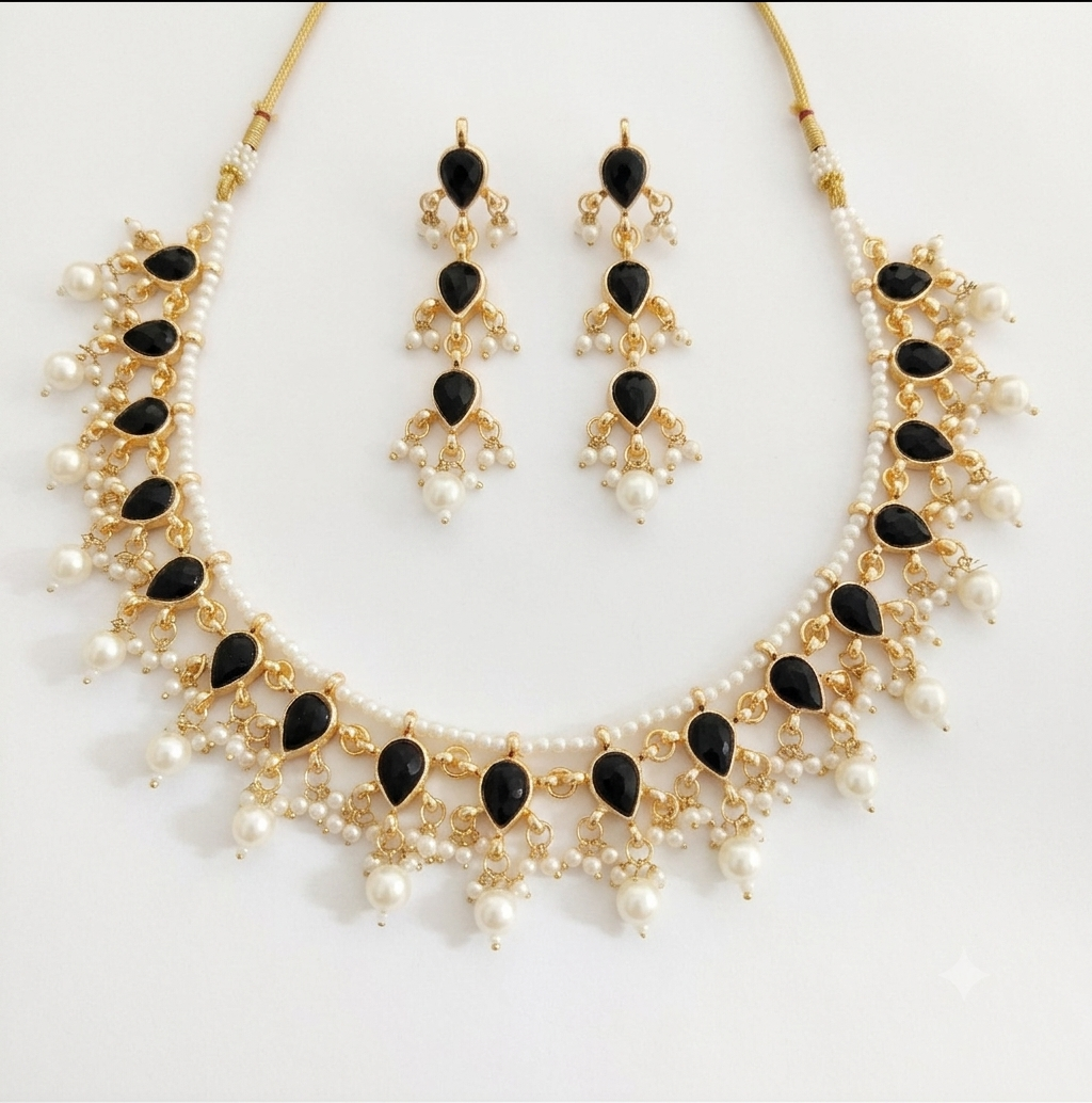 Kundan wedding necklace for women gold plated pearls black stones Mother Jewelry