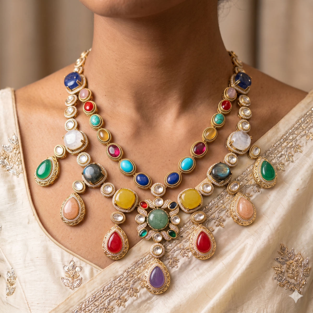 Long Multi Stone Moissanite Choker Necklace Statement Bridal Wedding Jewelry Roz Jewellers
