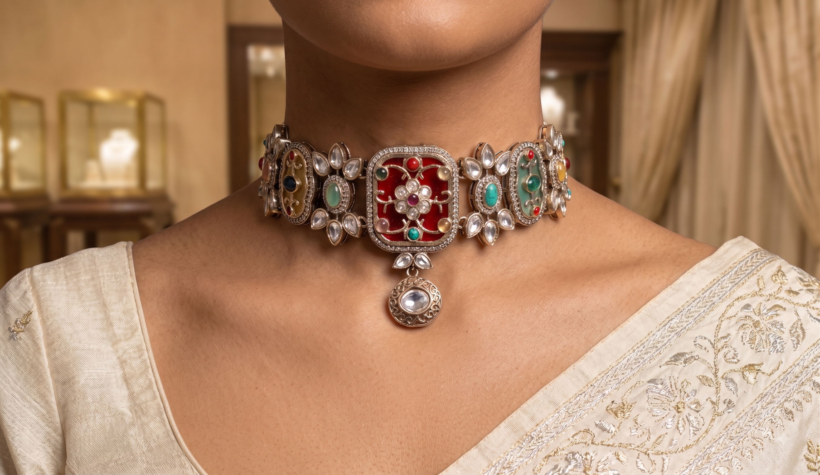 Qunta Wedding Multicolor Kundan Choker Set With Matching Earrings Roz Jewellers.