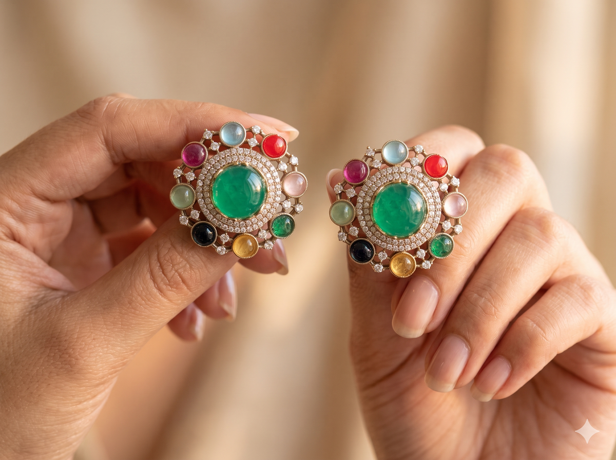 Emerald Multistone Moissanite Choker Set Indian Traditional Bridal Jewelry Roz Jewellers