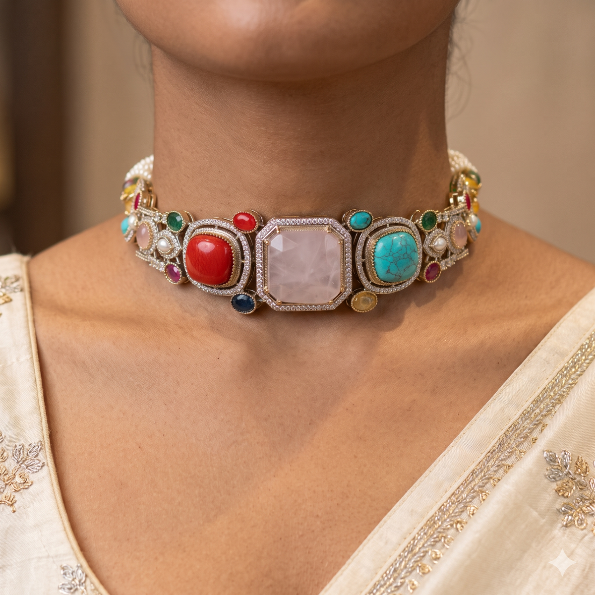 Blush Pink Moissanite Multi Stone Choker Necklace Elegant Statement Party Jewelery Roz Jewellers