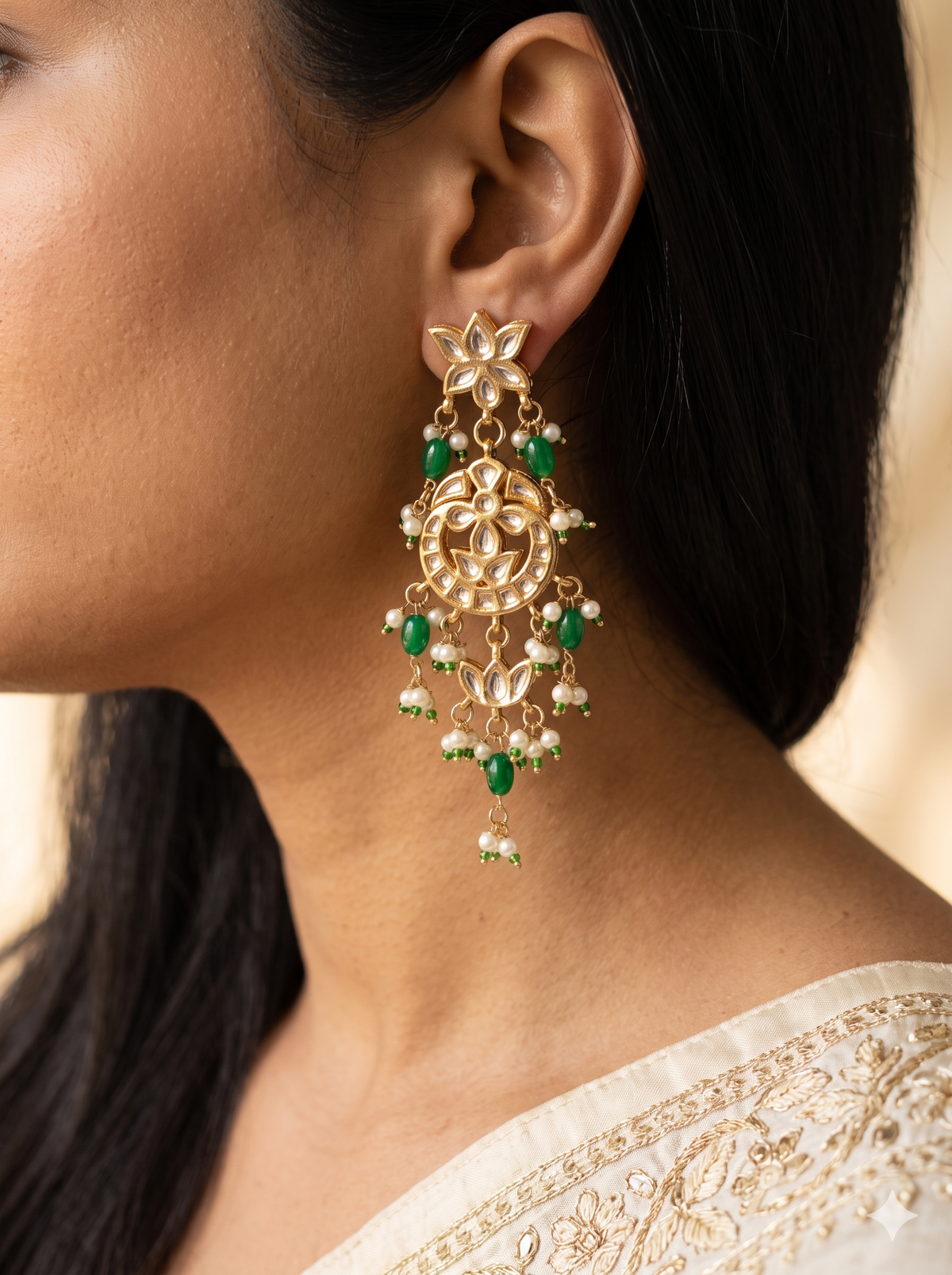 Emerald Traditional Kundan Earrings for Women Indian Bridal Wedding Jewelry Roz Jewellers