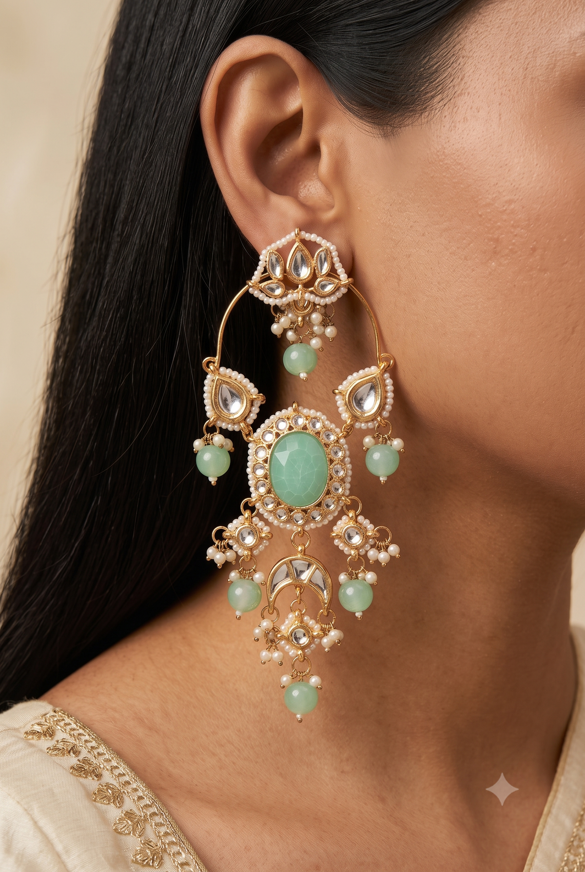 Mint Green Indian Chandbali Earrings Kundan Style Bridal Wedding Jewellery Roz Jewellers.