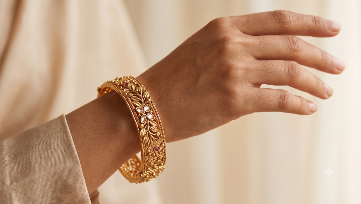 Royal Rajasthani Square-Frame Polki Kada Roz Jewellers.