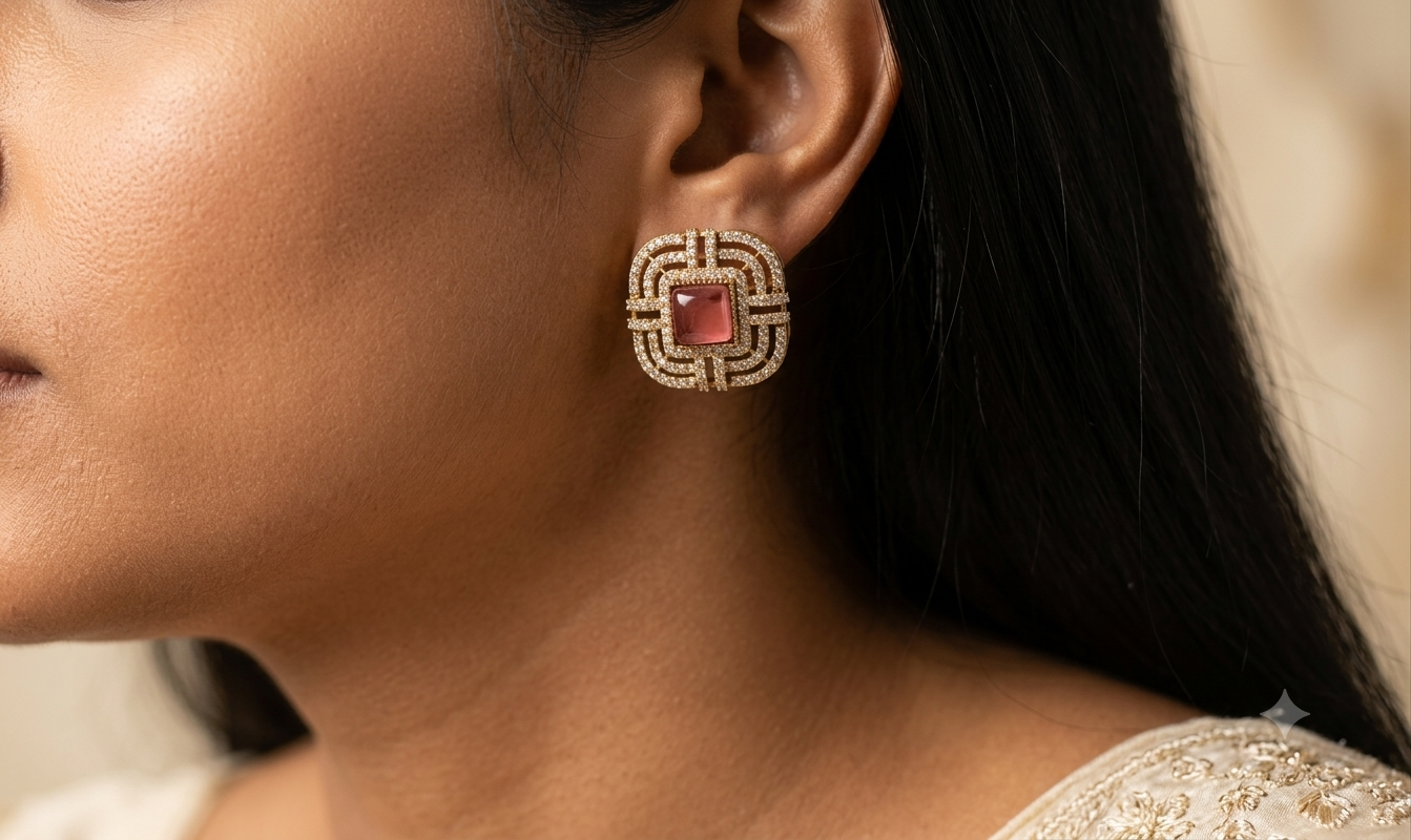 Hiba Rose Blush Art Deco Kundan Choker Set with Matching Earrings Roz Jewellers.