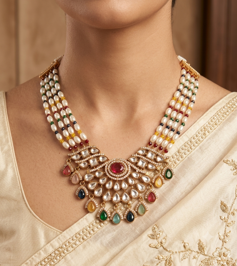 Layla Bollywood New Kundan Moissanite Stone Necklace Earrings Jewelry Party Wear Bridal Set Roz Jewellers