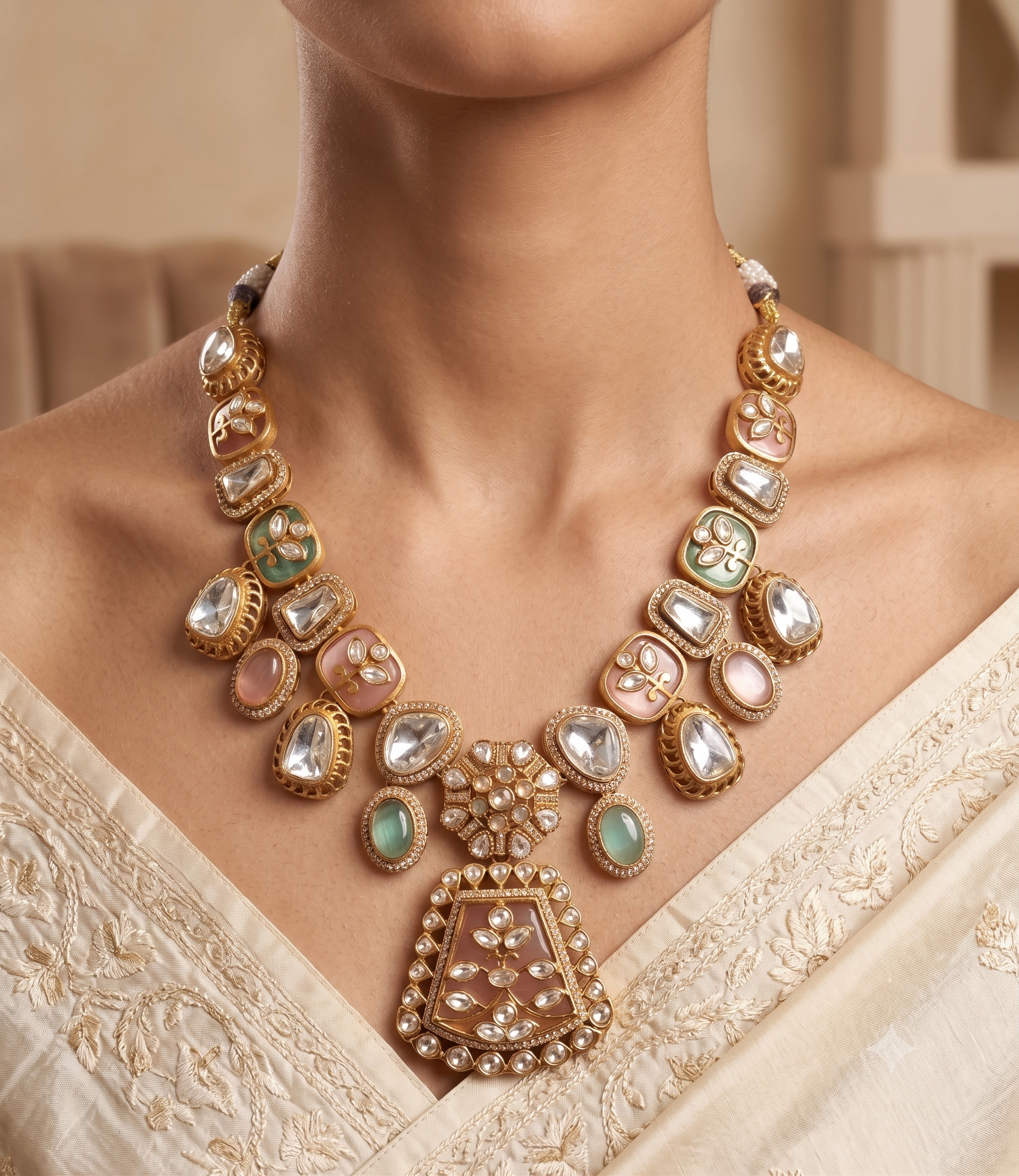 Zunaira Traditional Indian Aqua Kundan Inspired Necklace Set Roz Jewellers.
