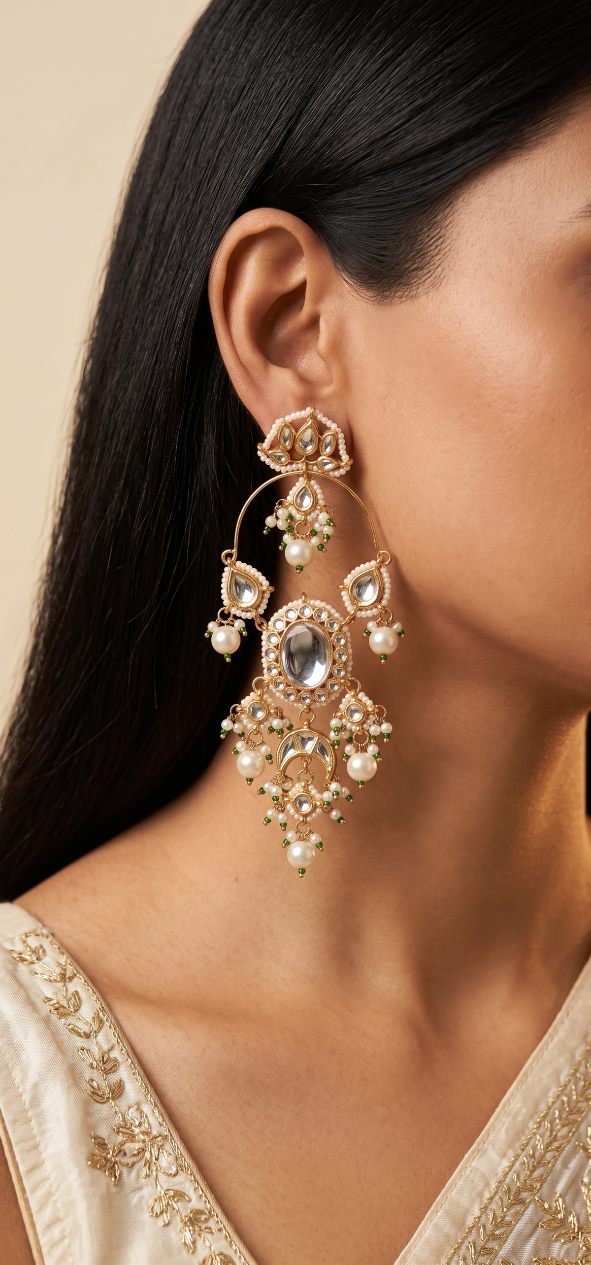 White Kundan Chandbali Earrings Indian Wedding Statement Earrings for Women Roz Jewellers.