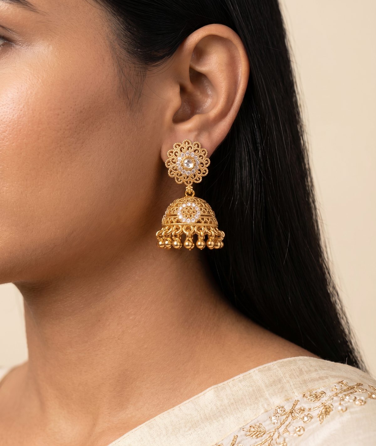 Bridal Floral Polki Stones Earrings For Women Roz Jewellers.