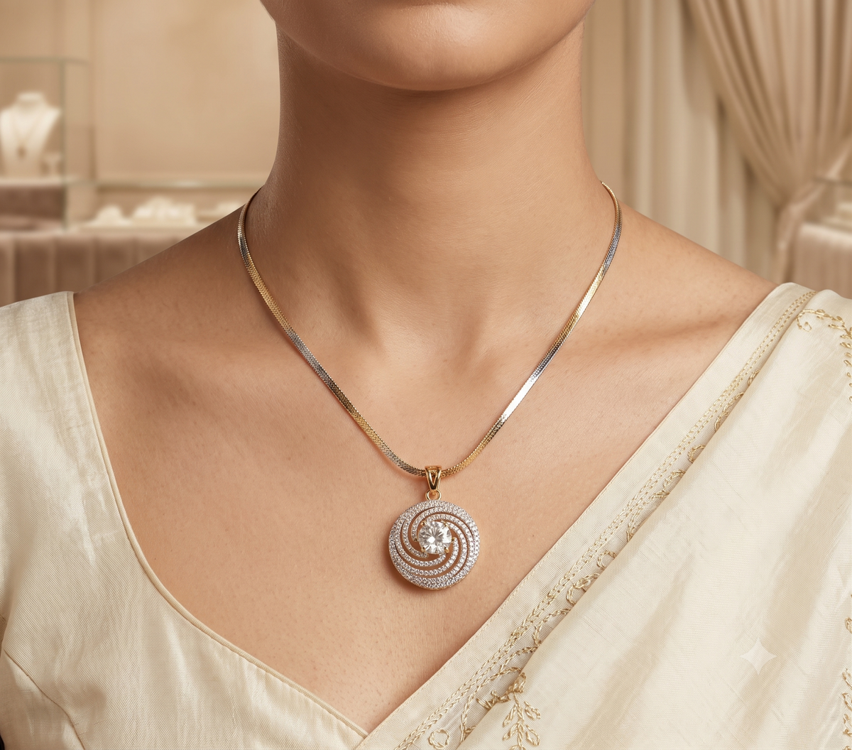 American Diamond AD Pendant Necklace Elegant Jewellery for Women Roz Jewellers.
