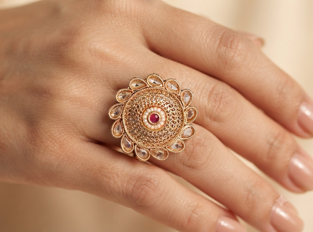 Samaira Pakistani Bridal Polki Adjustable Ring Roz Jewellers