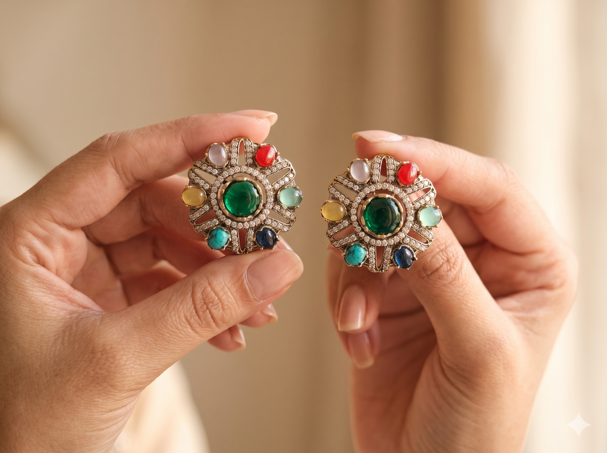 Luxury Emerald Moissanite Choker Earrings Set Indian Wedding Party Jewelry Roz Jewellers