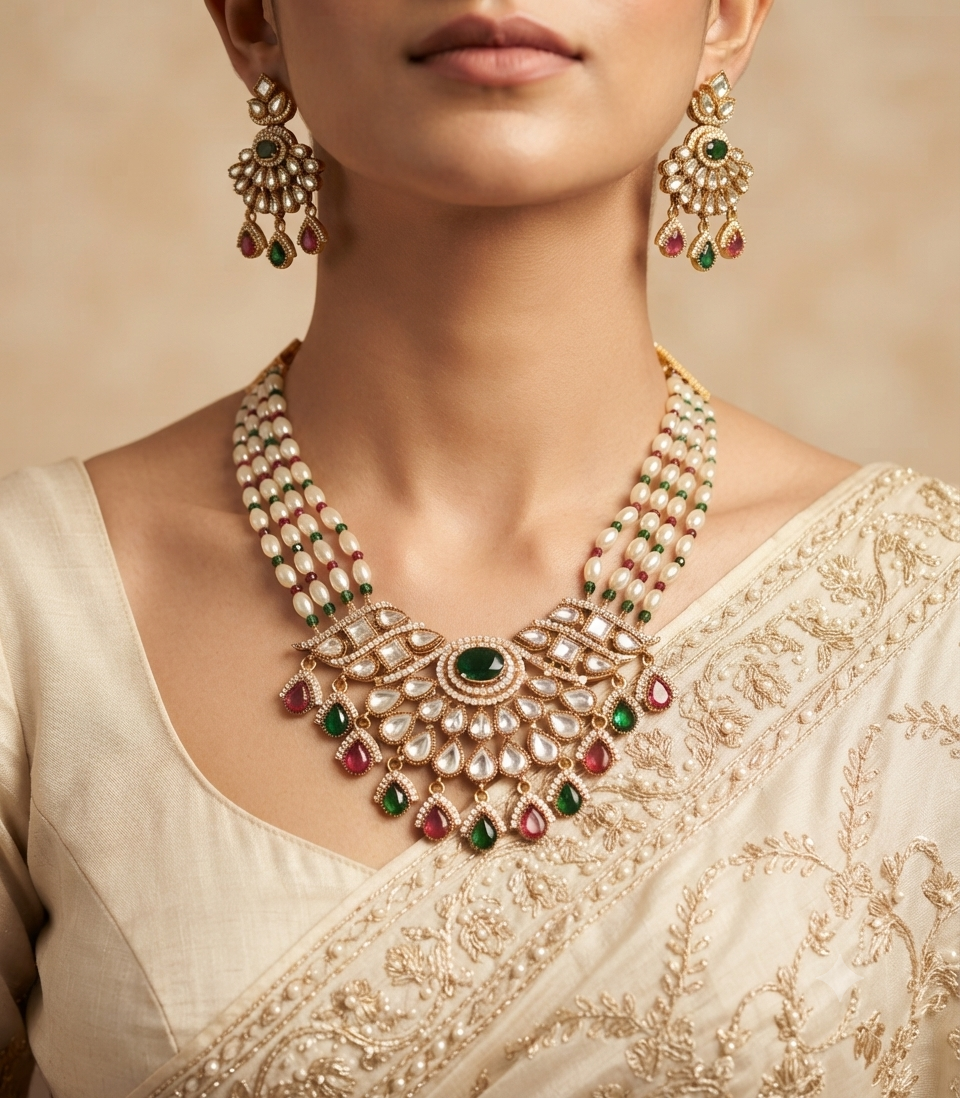 Zunaira Bollywood New Kundan Moissanite Stone Necklace Earrings Jewelry Party Wear Bridal Set Roz Jewellers