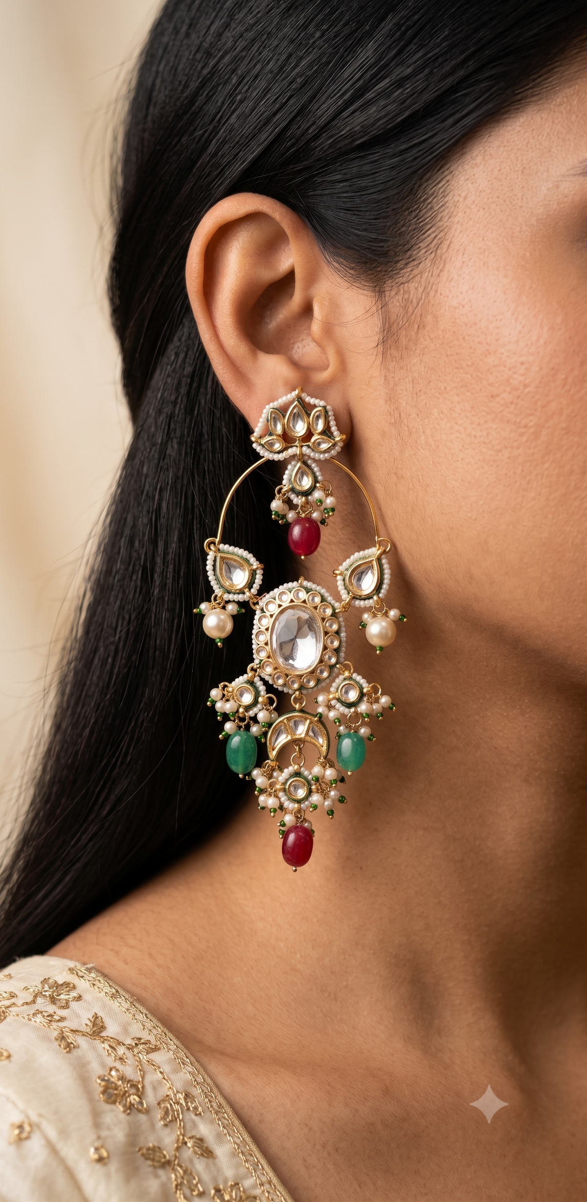 Green and Pink Chandbali Earrings for Women Indian Wedding Bridal Jewellery Roz Jewellers.