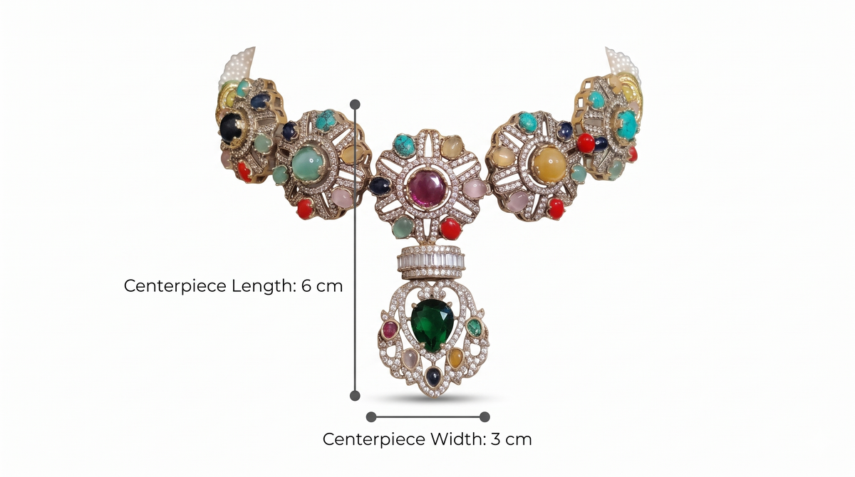 Emerald Traditional Indian Bridal Moissanite Choker Necklace Set Wedding Jewelery Roz Jewellers