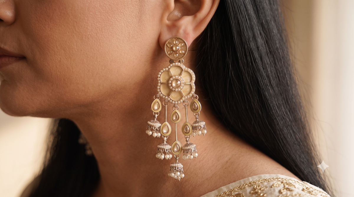 Yellow Moissanite Bridal Earrings for Women Traditional Jhumka Style Statement Roz Jewellers