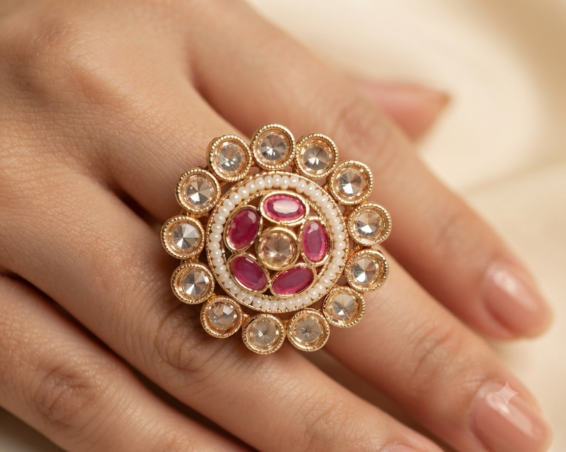 Hiba Traditional Polki Adjustable Ring Roz Jewellers