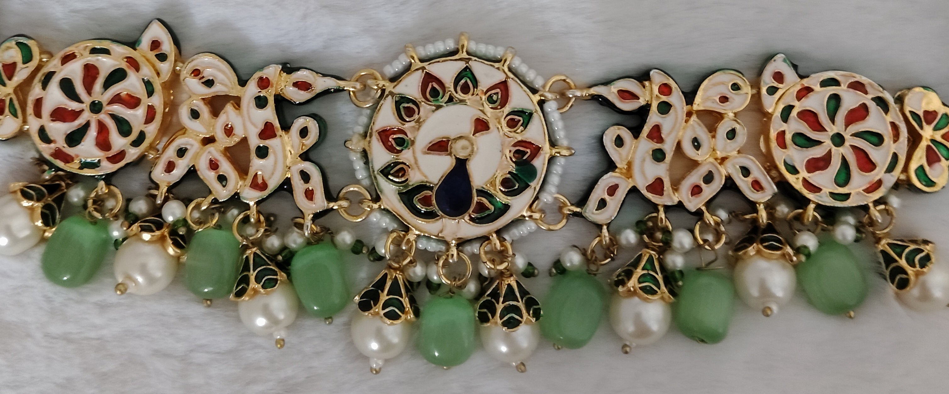 Mint Green Pearl Kundan Choker with Floral Motifs Roz Jewellers.
