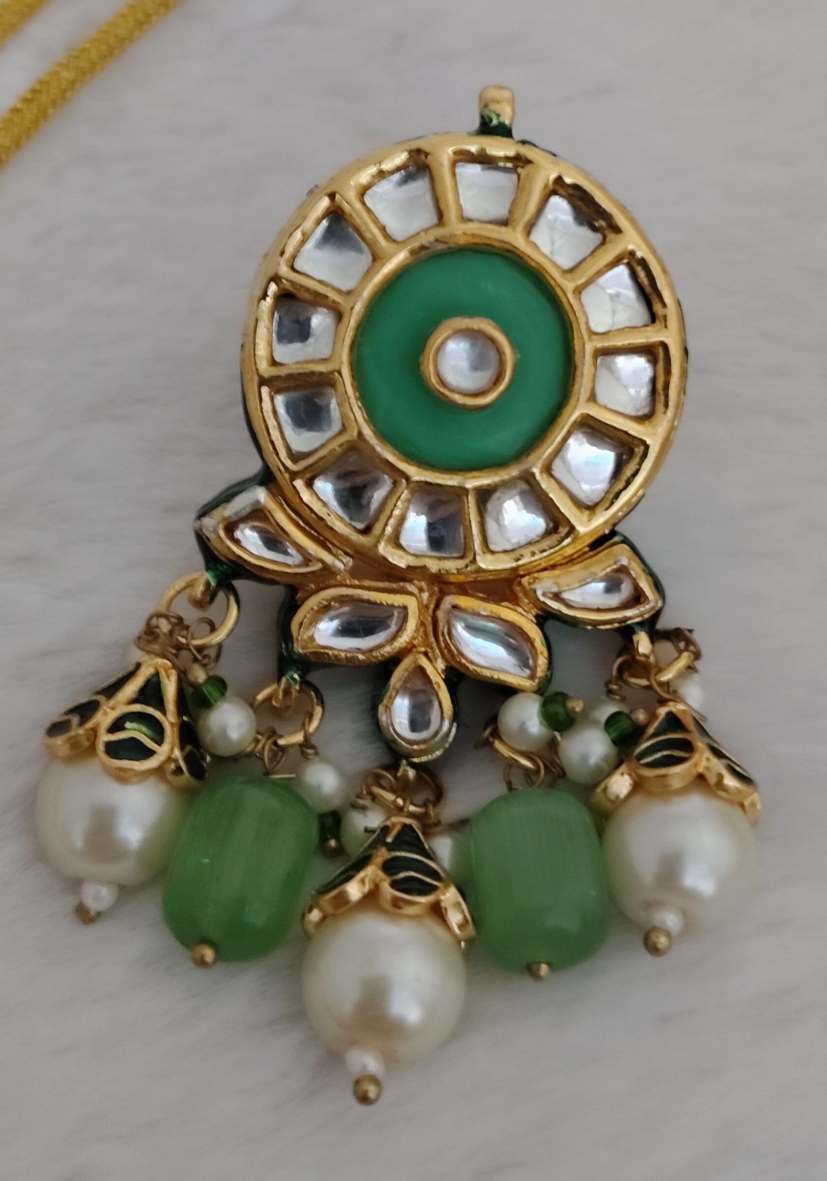 Mint Green Pearl Kundan Choker with Floral Motifs Roz Jewellers.