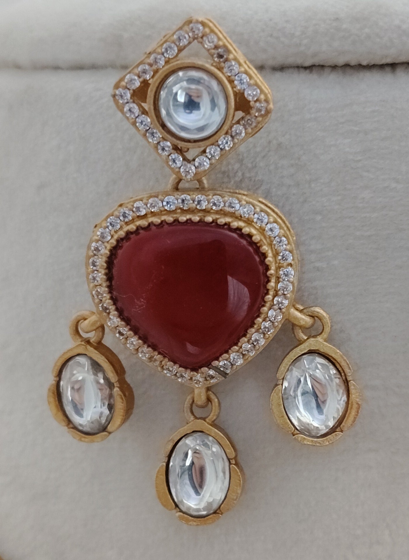Royal Ruby Crystal Moissanite Necklace Set with Statement Earrings Roz Jewellers.
