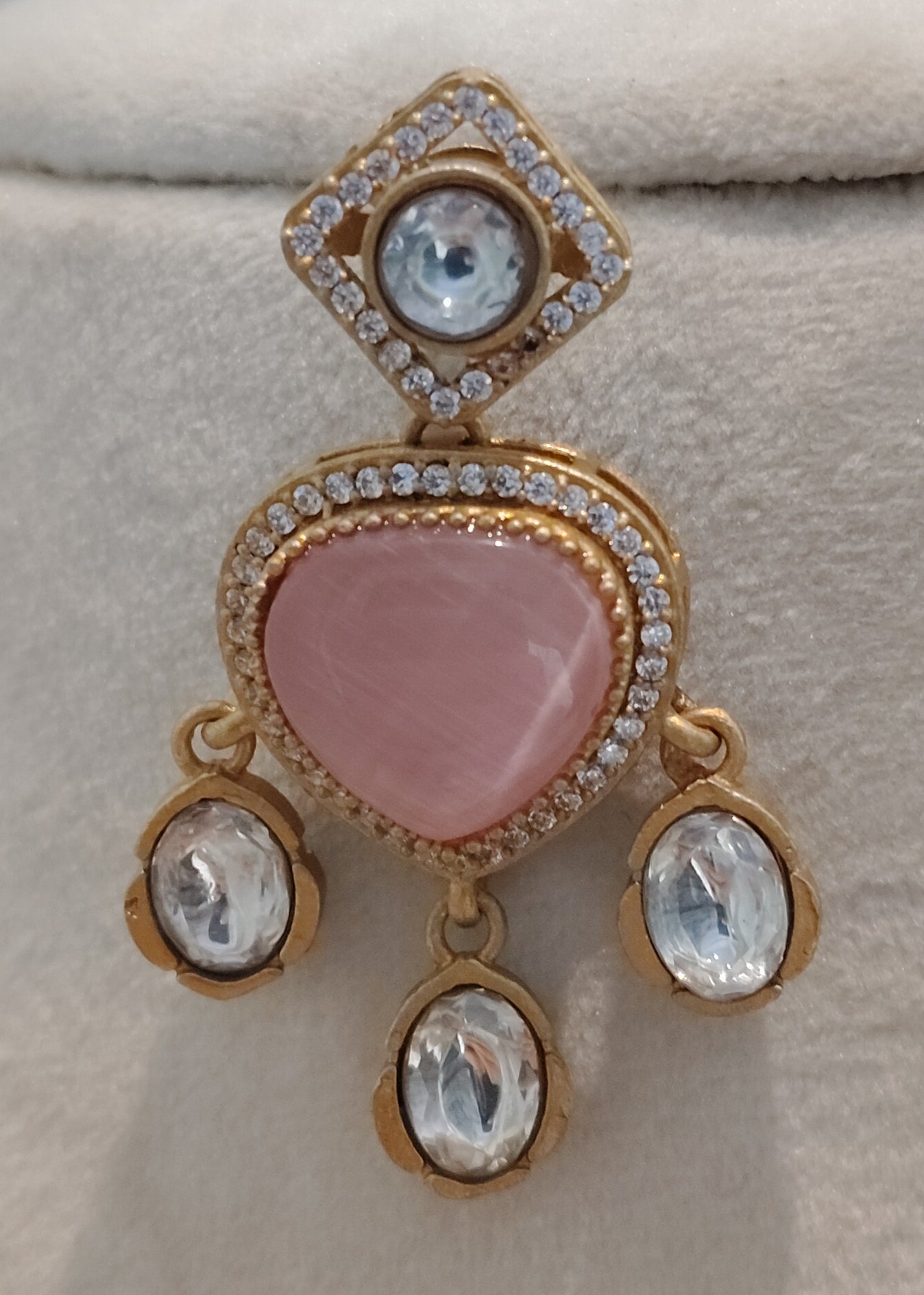 Blush Pink Heart Crystal Moissanite Necklace Set with Matching Earrings Roz Jewellers.