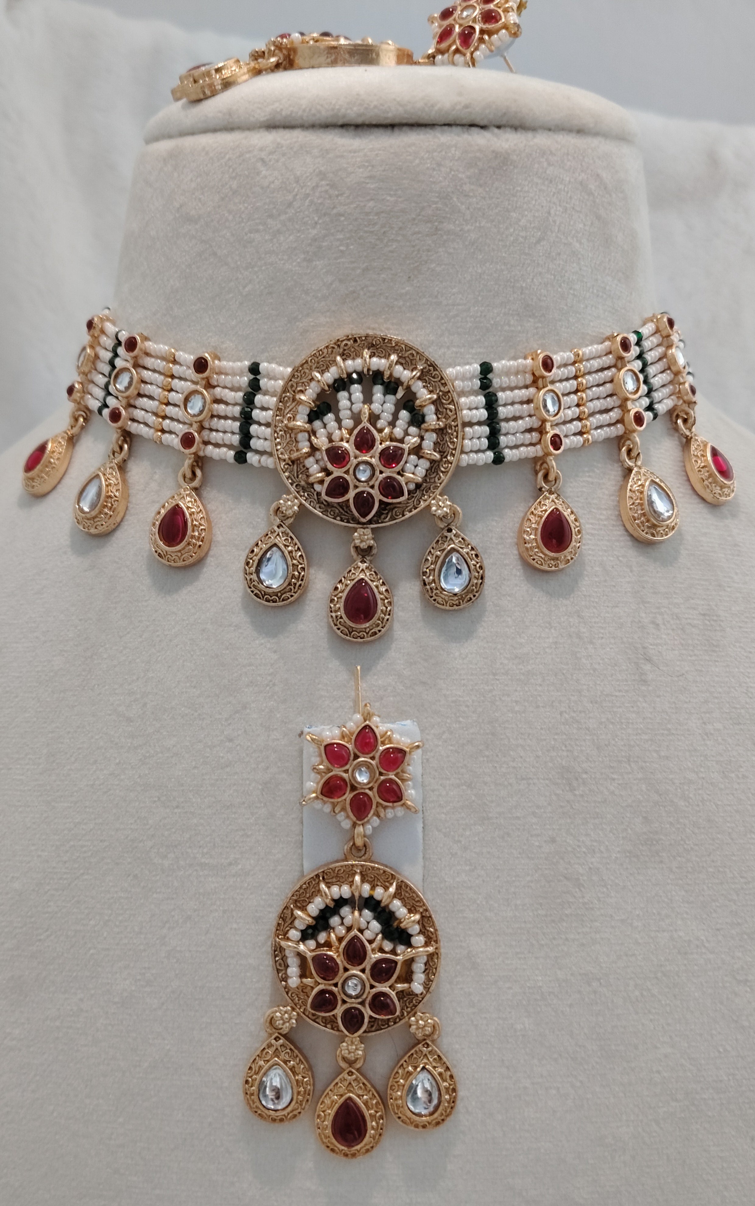Rajasthani Multi Kundan Choker Necklace Set with Pearl Beads and Matching Earrings Roz Jewellers.