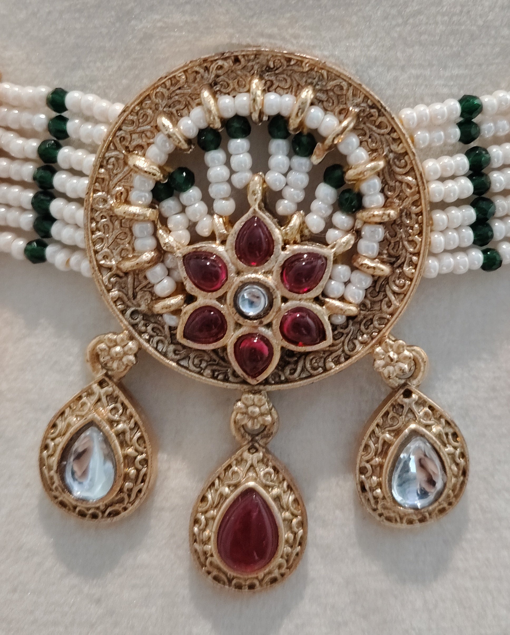 Rajasthani Multi Kundan Choker Necklace Set with Pearl Beads and Matching Earrings Roz Jewellers.