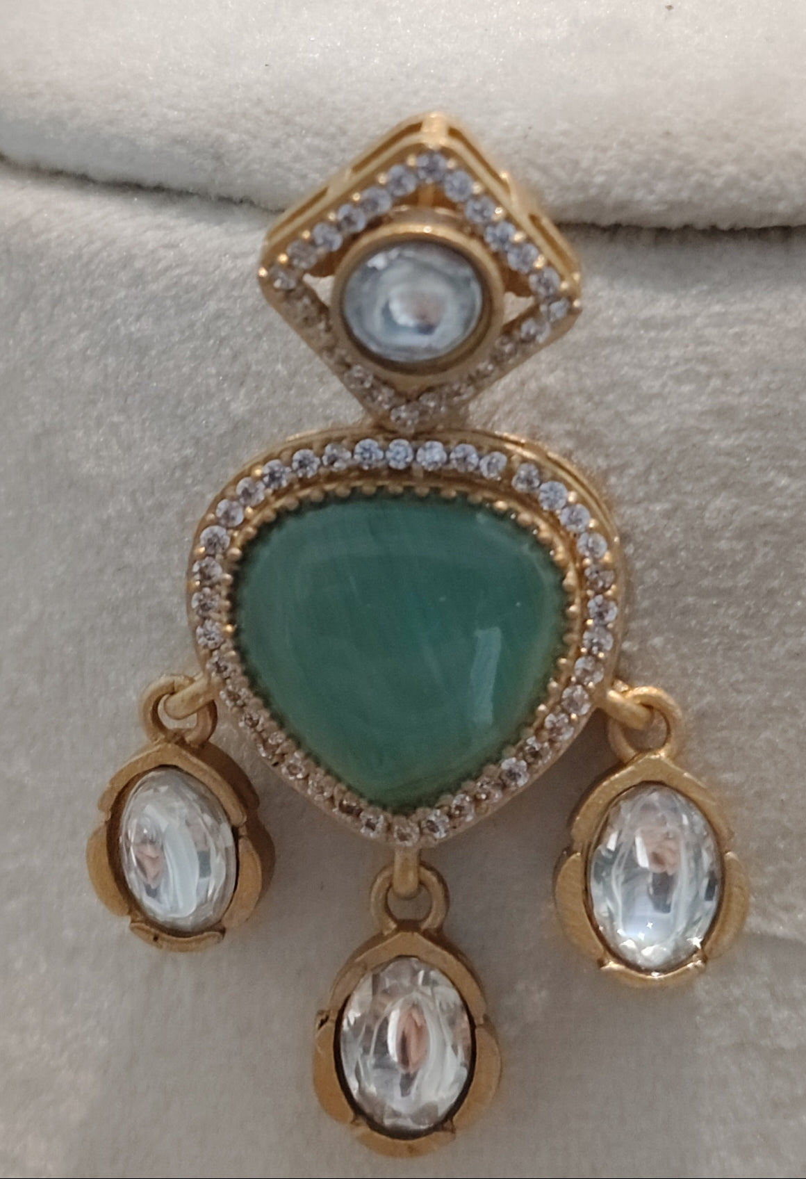 Mint Green Moissanite Necklace Set Luxury Gold Tone Statement Roz Jewellers.