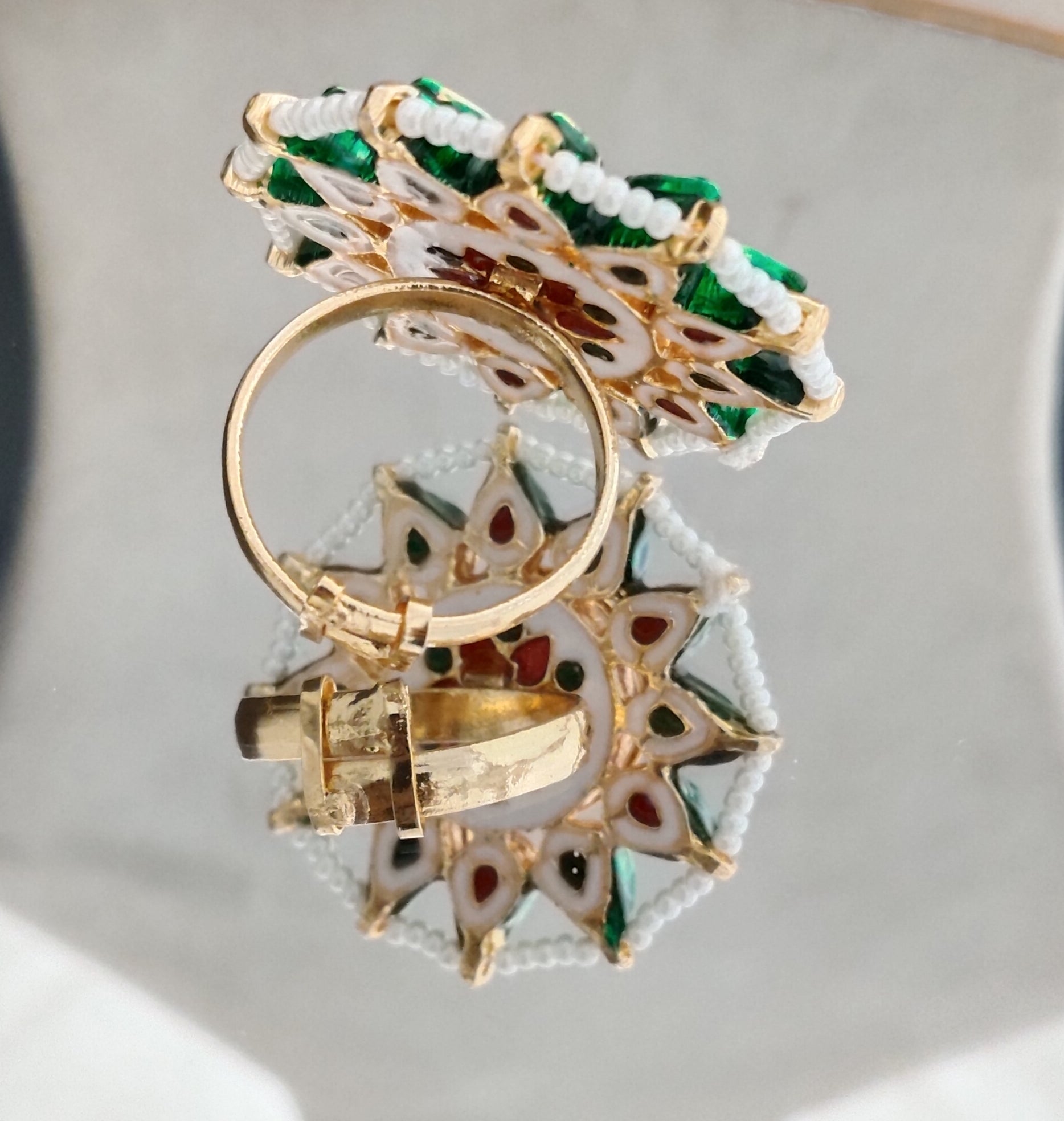 Royal Kundan Ring with Intricate Meenakari Work Roz Jewellers