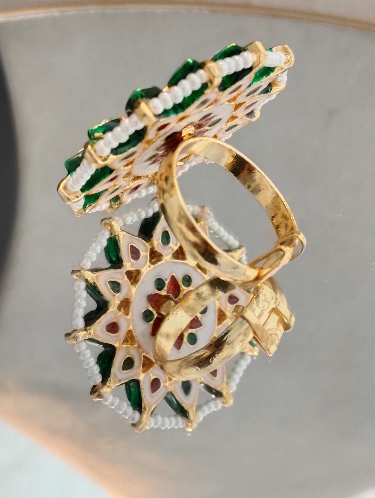 Royal Kundan Ring with Intricate Meenakari Work Roz Jewellers