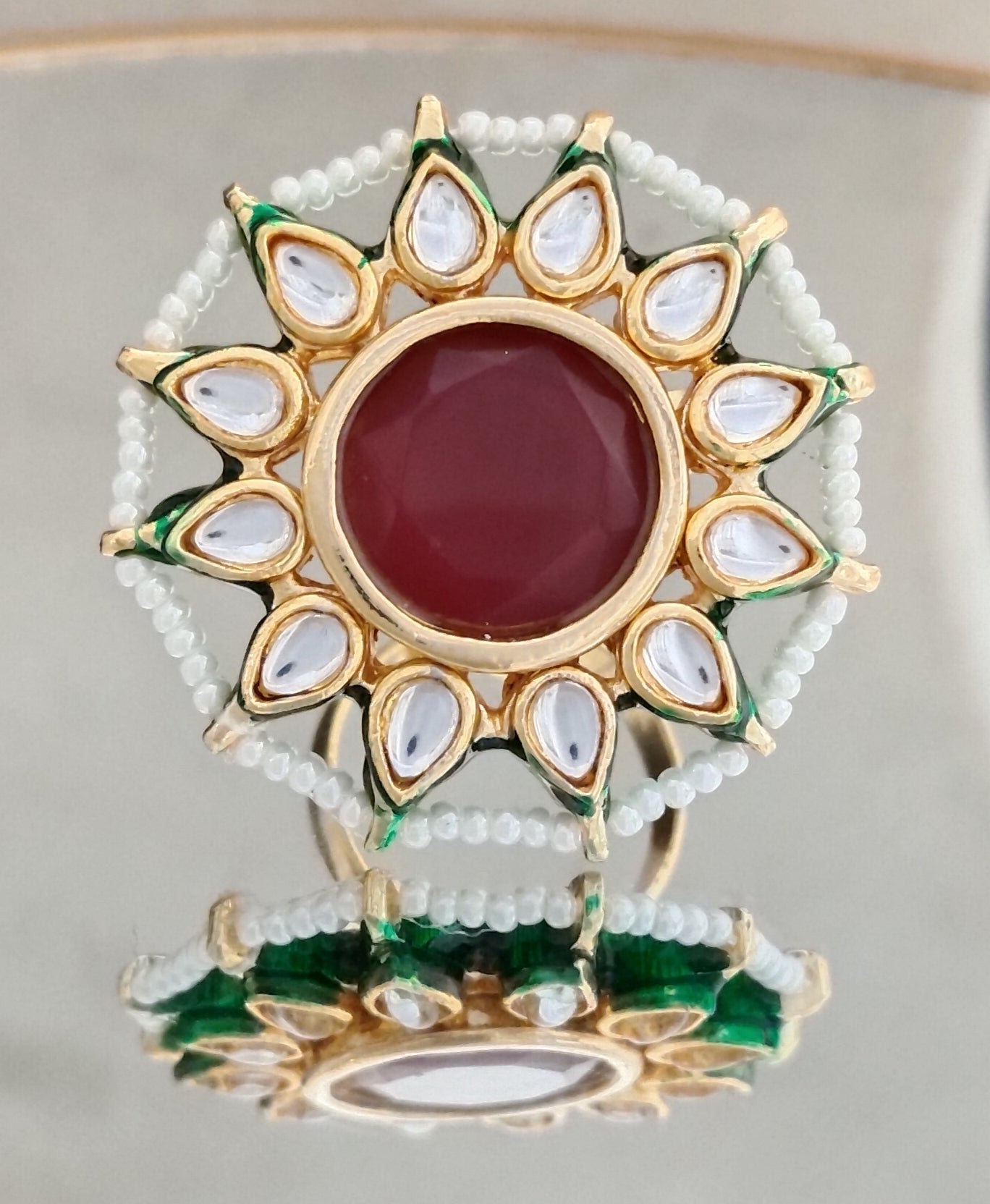 Royal Kundan Ring with Intricate Meenakari Work Roz Jewellers