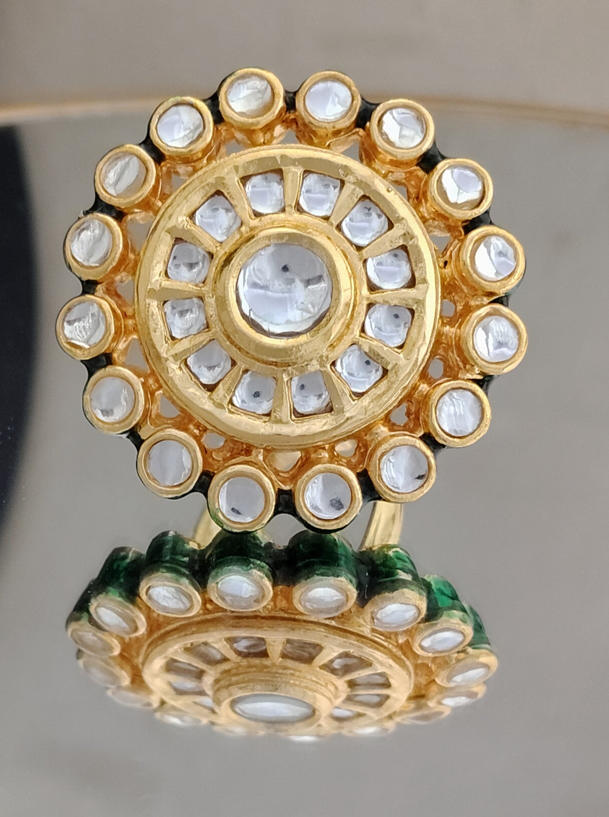 Premium Gold Plated Festive Statement Kundan Ring for Women Roz Jewellers