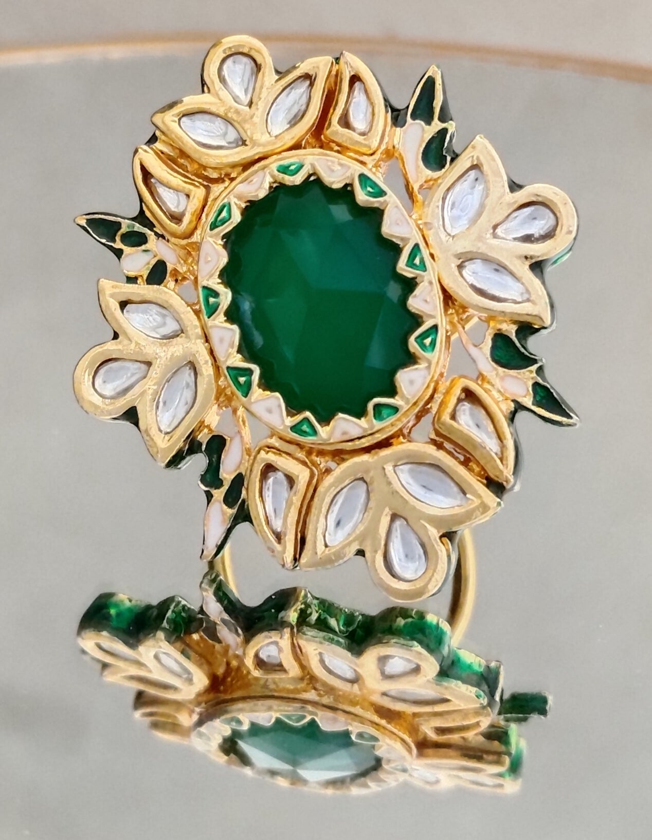 Designer Meenakari Kundan Cocktail Ring Adjustable Size Roz Jewellers