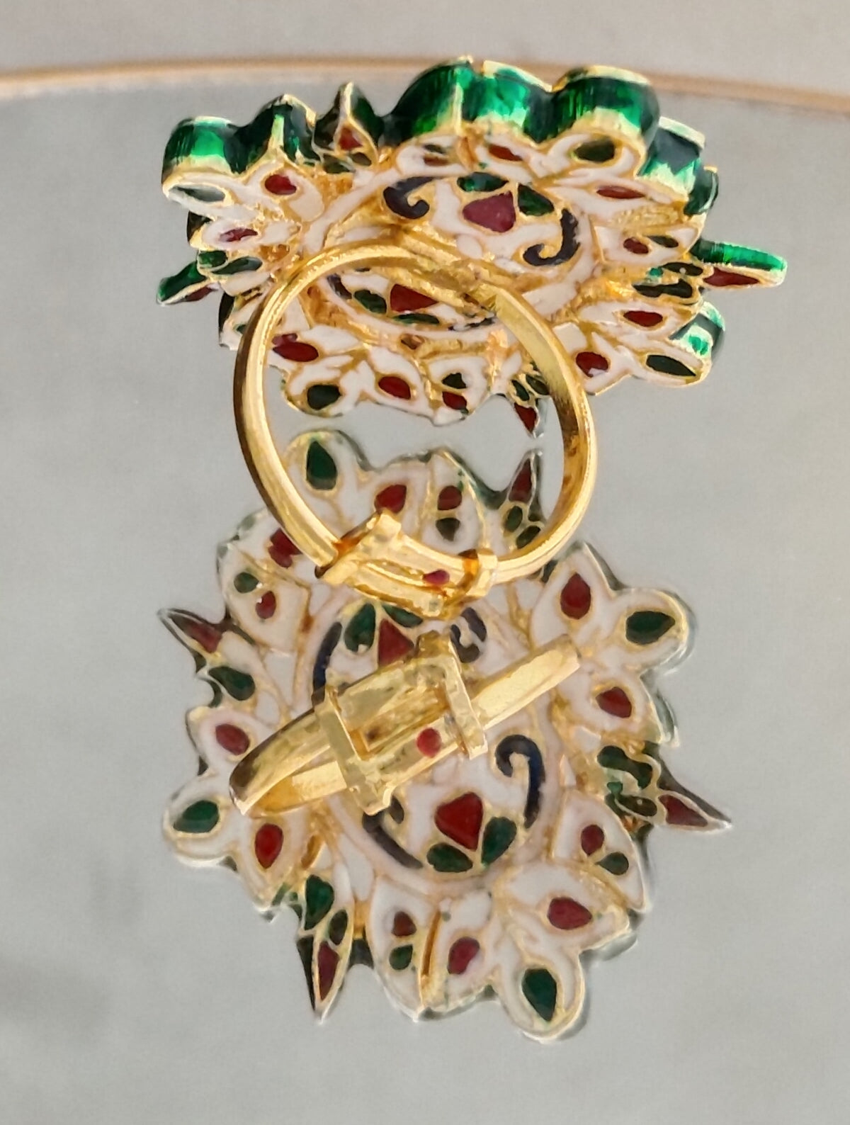 Designer Meenakari Kundan Cocktail Ring Adjustable Size Roz Jewellers