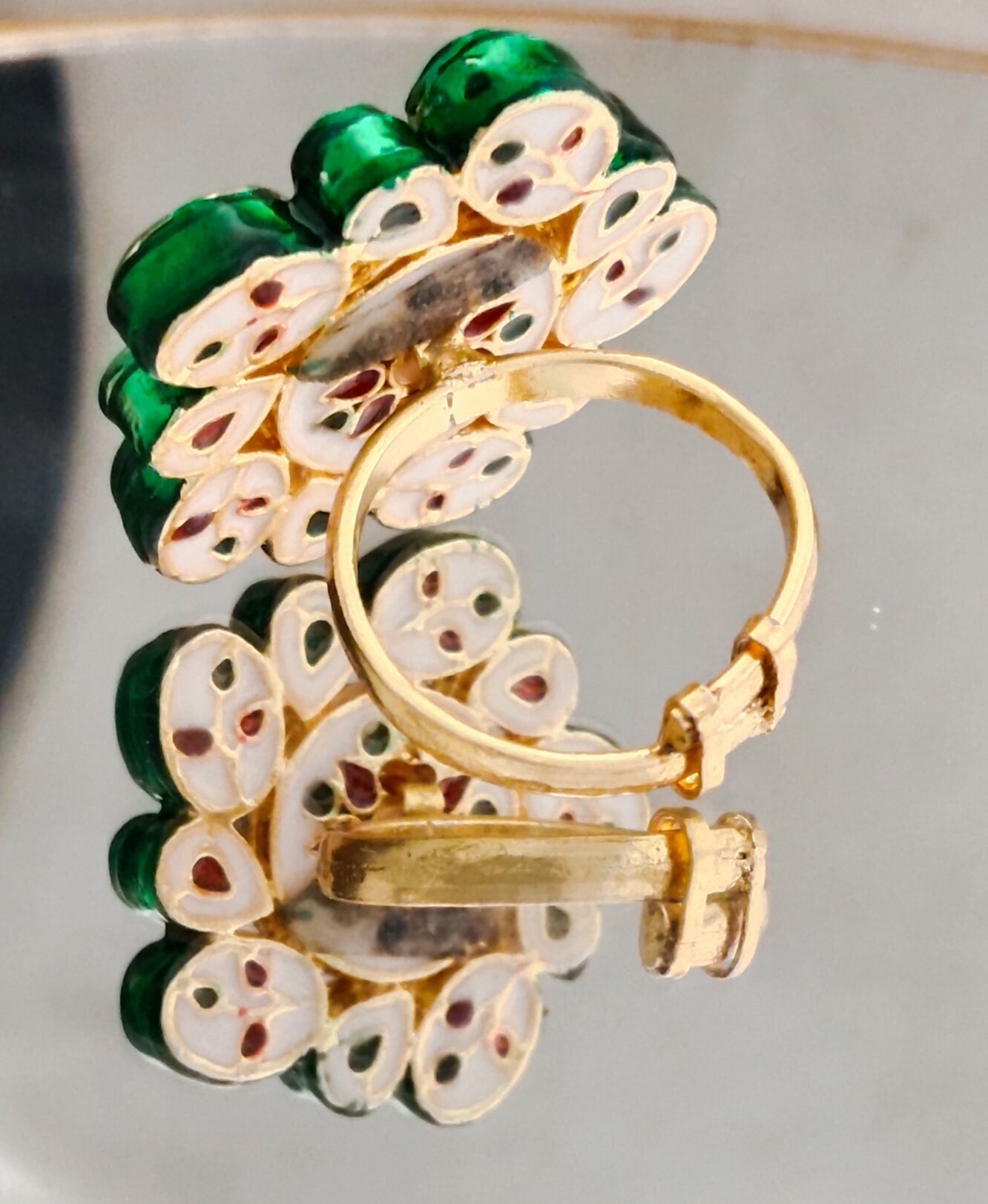 Handcrafted Meenakari Adjustable Kundan Cocktail Ring Roz Jewellers
