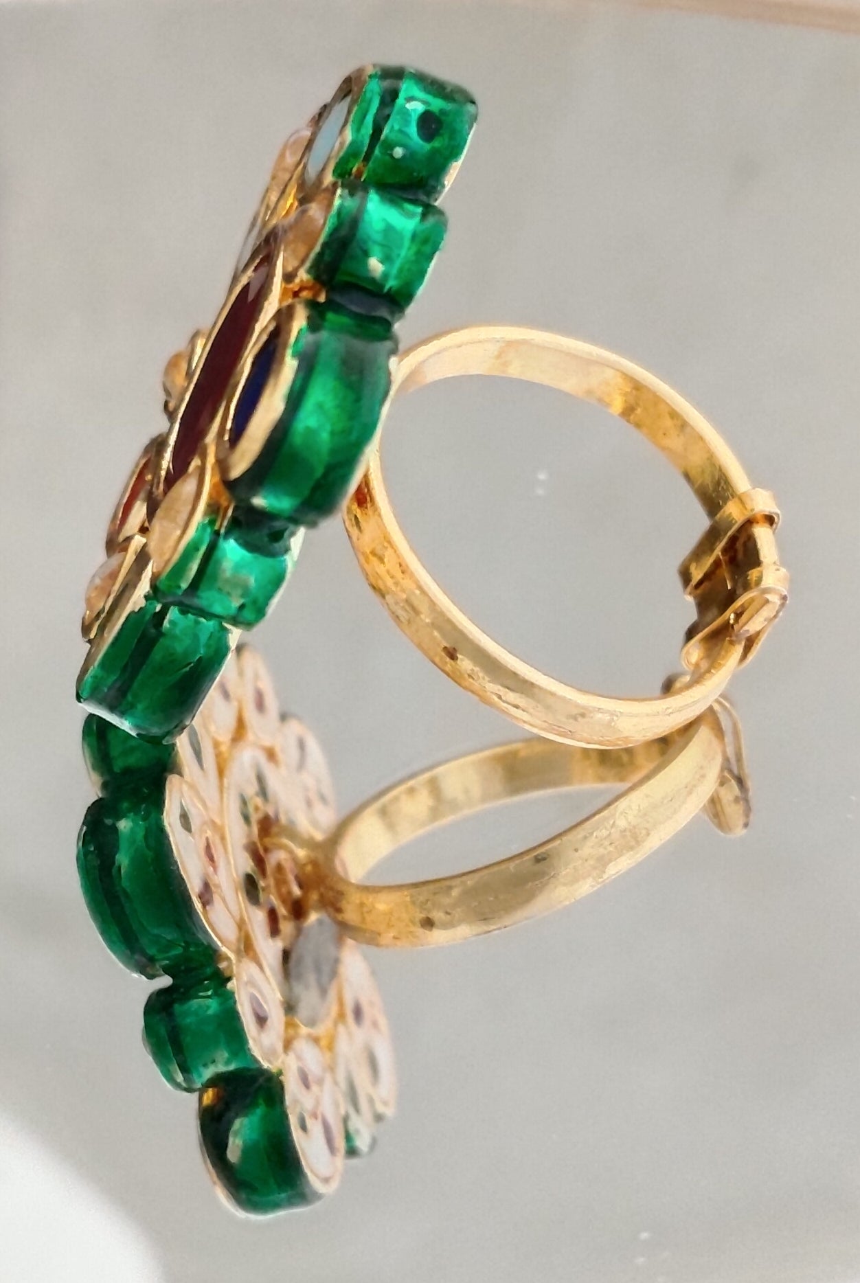 Handcrafted Meenakari Adjustable Kundan Cocktail Ring Roz Jewellers