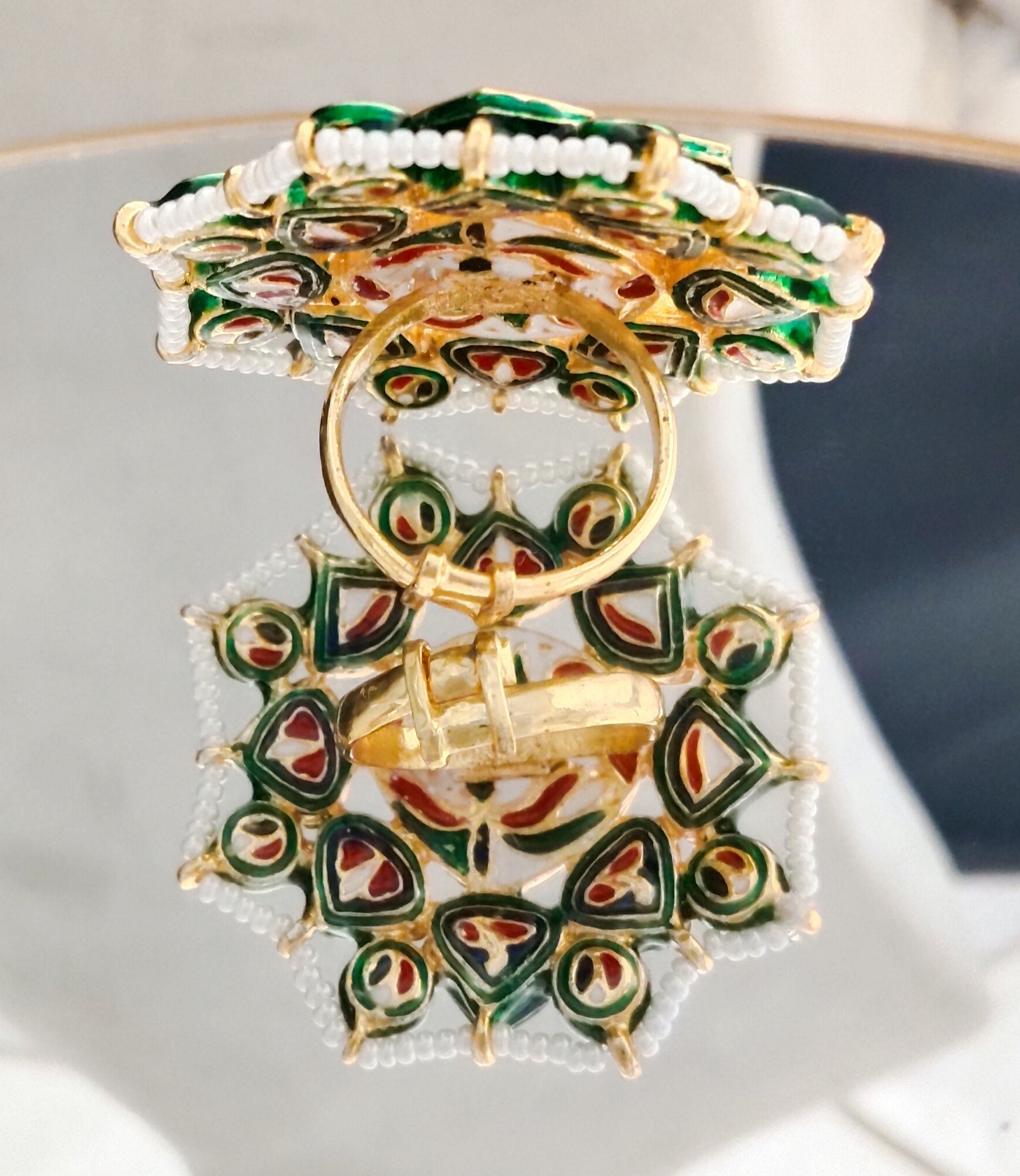Regal White Stone Ethnic Statement Kundan Ring for Women Roz Jewellers