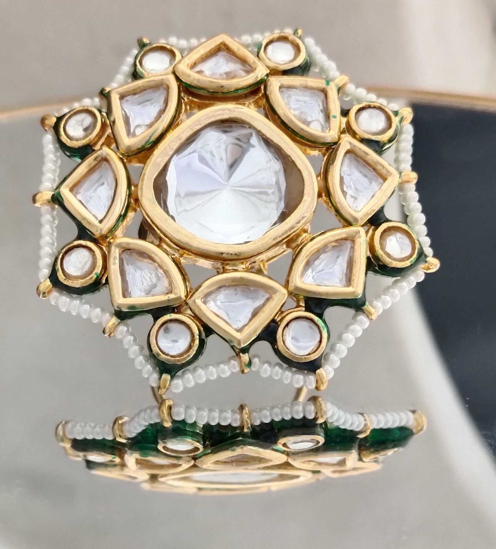 Regal White Stone Ethnic Statement Kundan Ring for Women Roz Jewellers