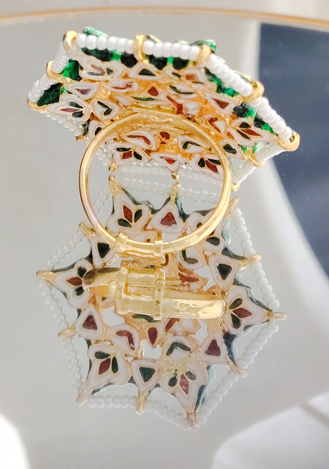Luxury Mughal-Inspired Floral Kundan Gold Plated Ring Roz Jewellers