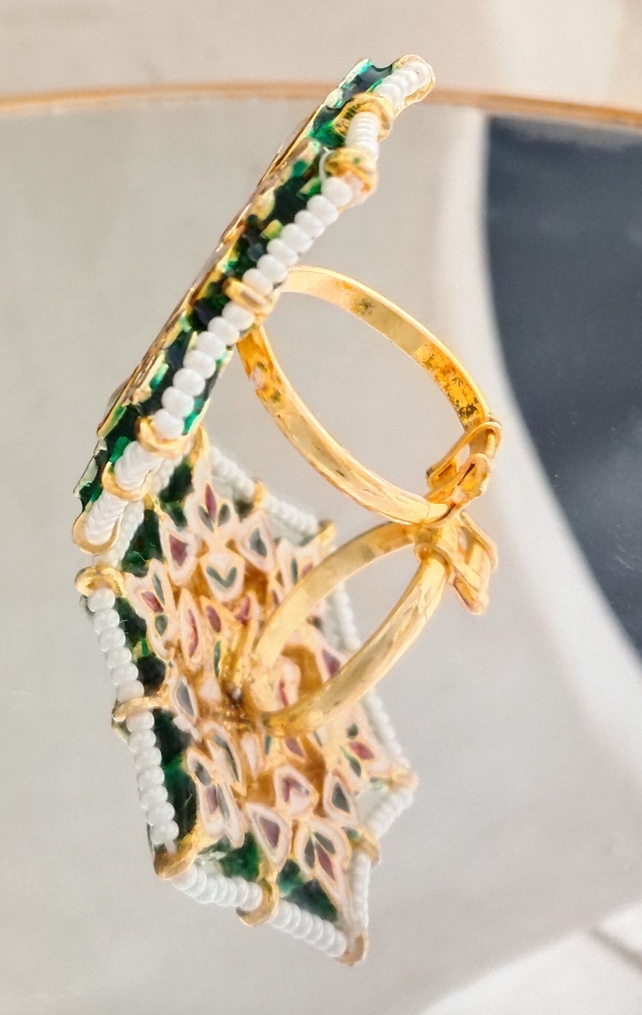 Luxury Mughal-Inspired Floral Kundan Gold Plated Ring Roz Jewellers