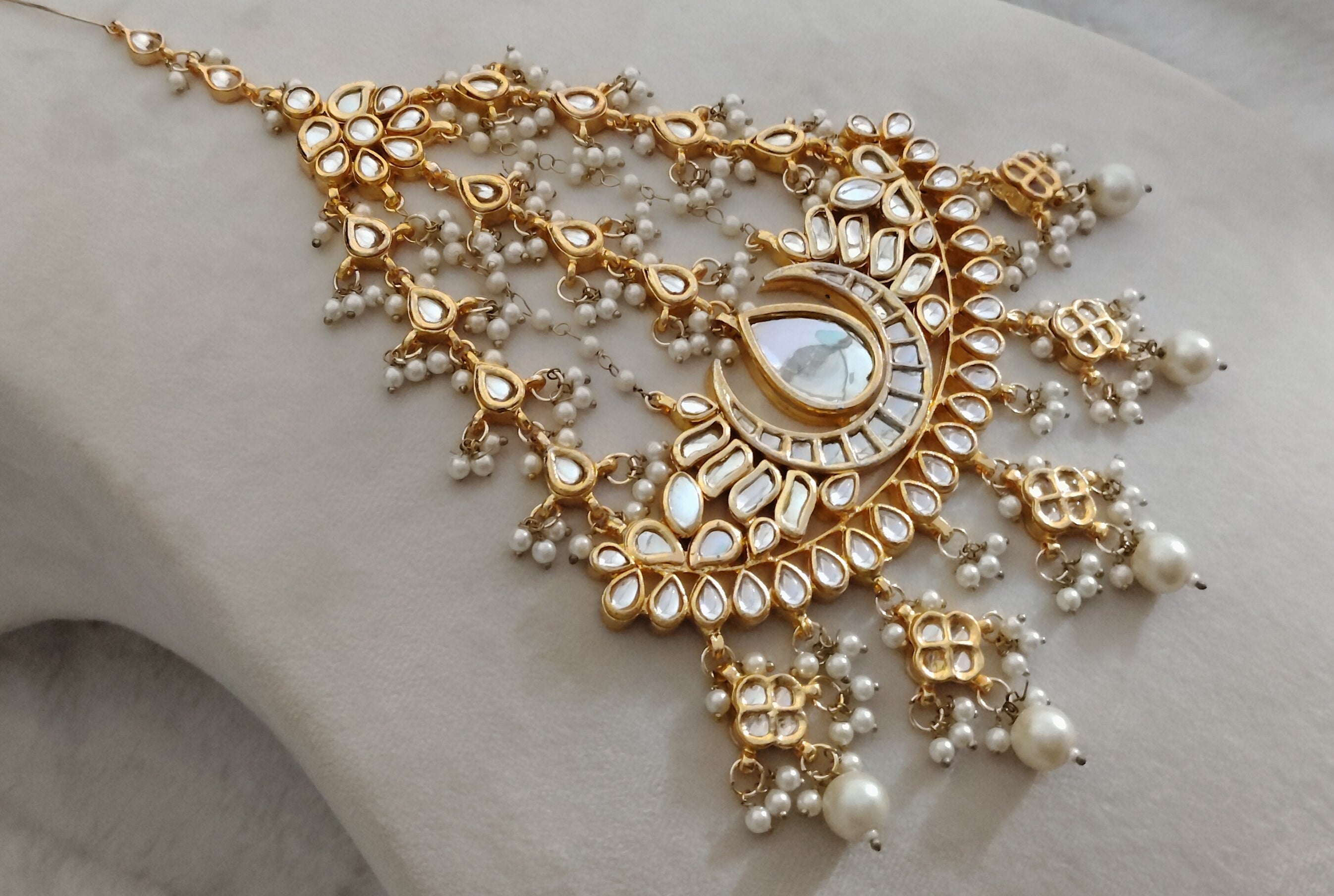 Statement Bridal Jhumar with Pearl Indian Ethnic Kundan Jewelry Roz Jewellers