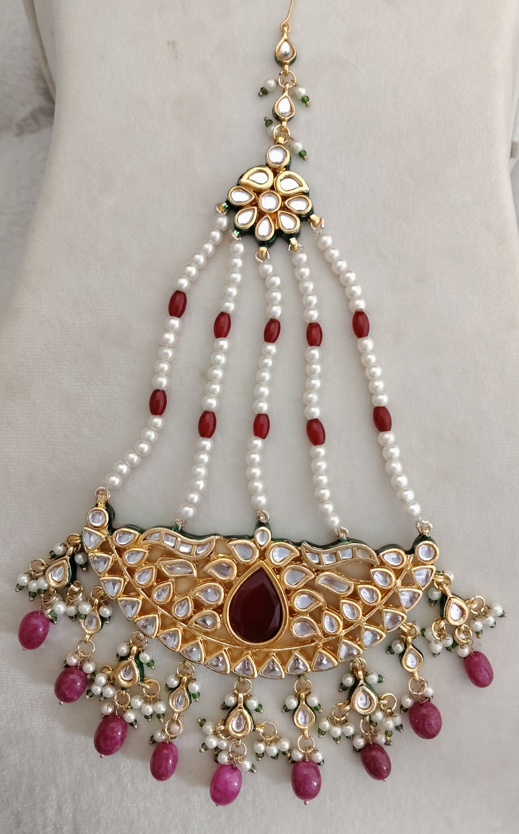 Vintage Inspired Kundan Jhumar Ruby Stone Bridal Hair Jewelry Roz Jewellers