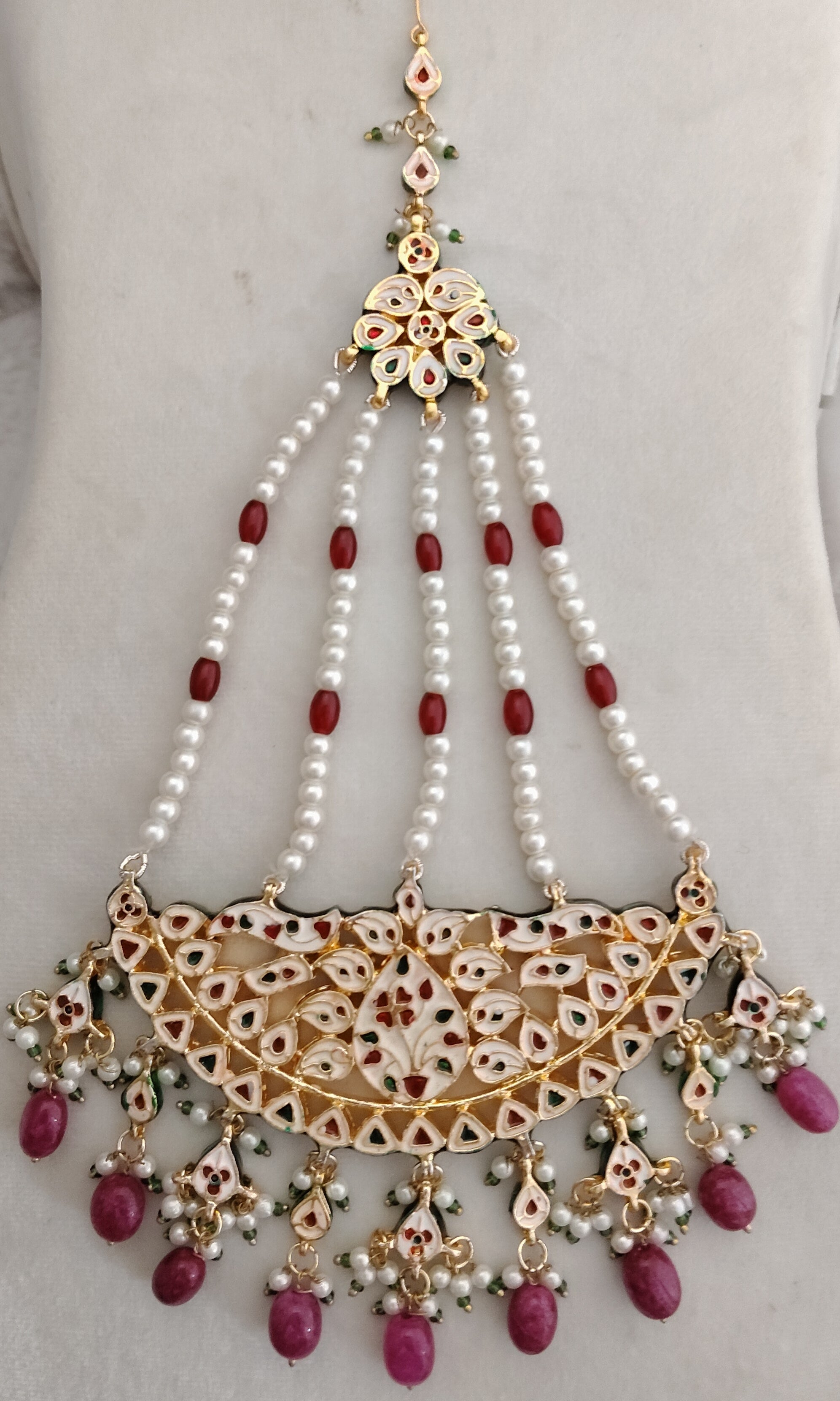 Vintage Inspired Kundan Jhumar Ruby Stone Bridal Hair Jewelry Roz Jewellers