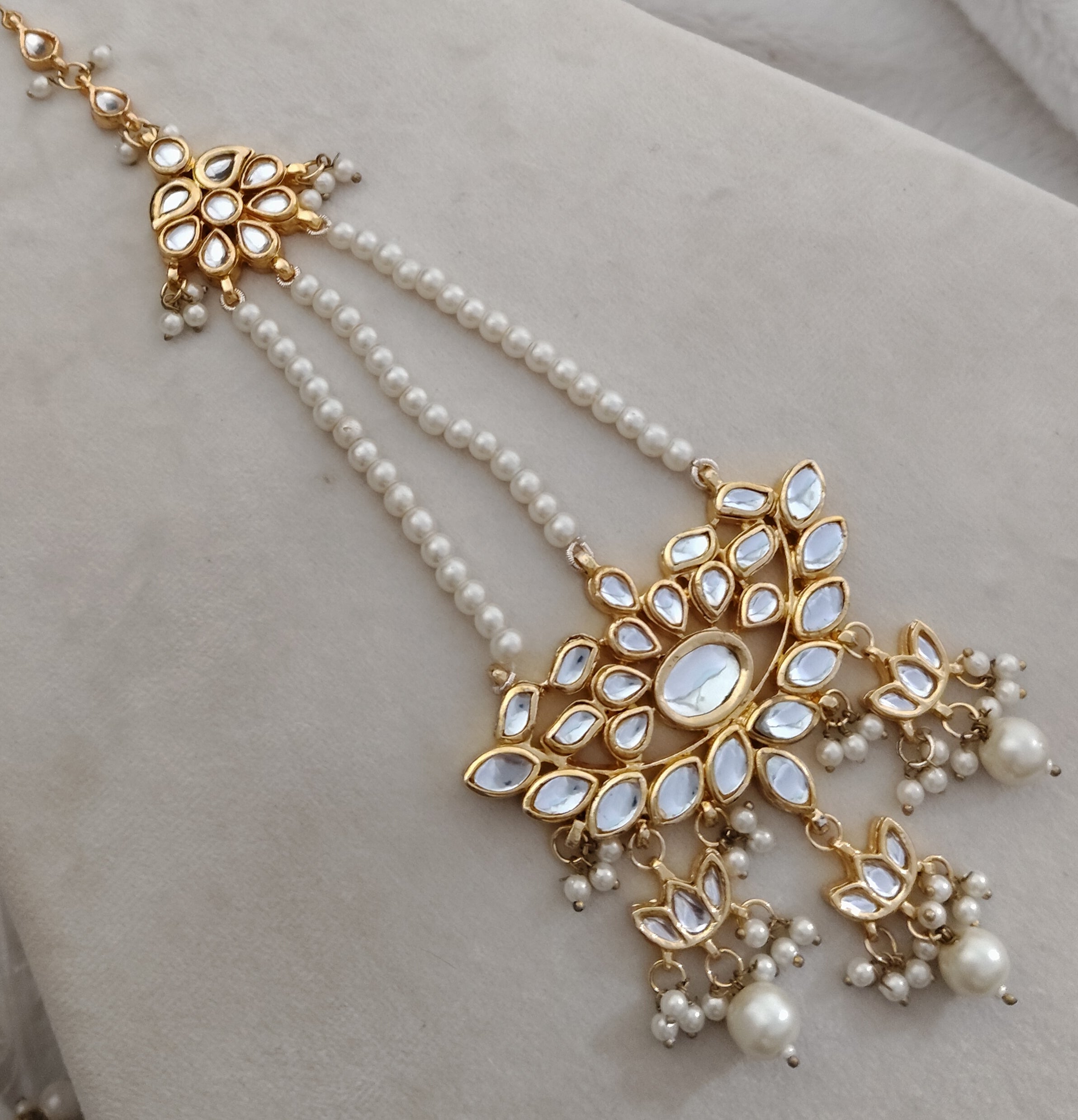 Luxury Gold Plated Kundan Jhumar with Beads Traditional Bridal Roz Jewellers