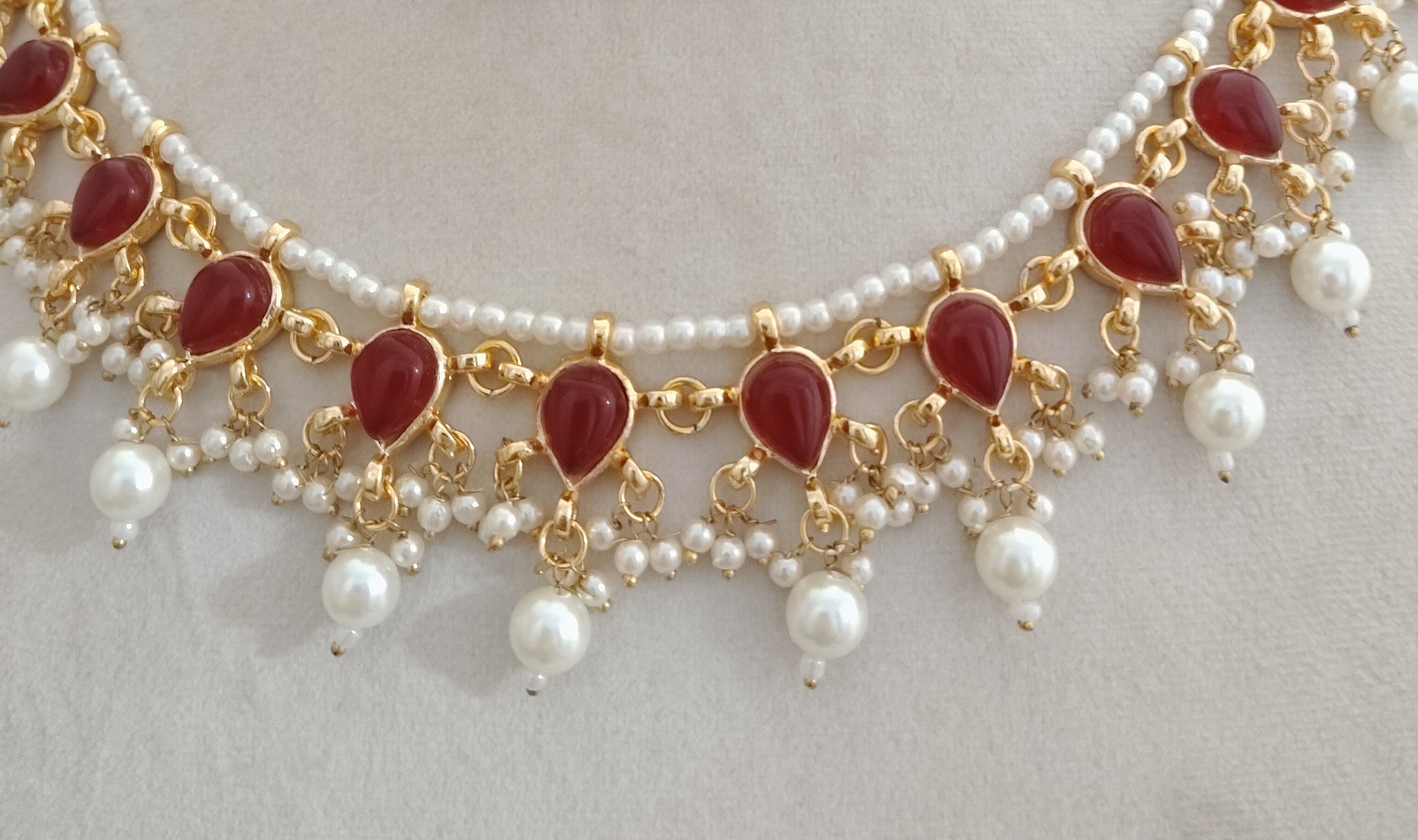 Kundan wedding necklace for women gold plated pearls red stones bridesmaid Jewelry